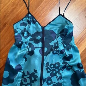 Vintage Marc Jacobs Floral Blue and Black Spaghetti Strap Dress
